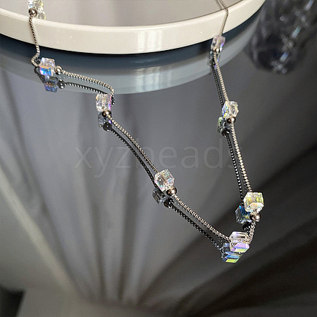 Fashionable Transparent Cube & Stainless Steel Link Chian Necklaces QZ2817-2-1