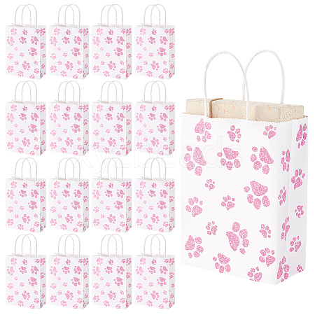 Rectangle with Paw Print Pattern Paper Storage Bags with Handle ABAG-WH0046-39C-1