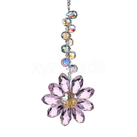 Glass Flower Hanging Suncatchers HJEW-C009-01C-1