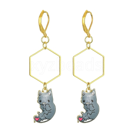 Rack Plating Alloy Cat Dangle Leverback Dangle Earrings EJEW-JE05502-04-1