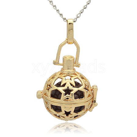 Golden Tone Brass Hollow Round Cage Pendants KK-J226-07G-1