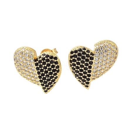 Brass Pave Cubic Zirconia Stud Earrings EJEW-M088-06G-04-1