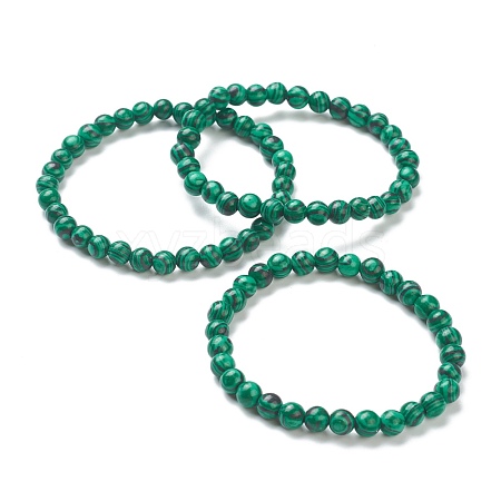 Synthetic Malachite Beaded Stretch Bracelets BJEW-A117-B-16-1