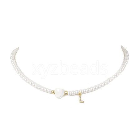 Brass Micro Pave Grade AAA Cubic Zirconia Letter Pendant Necklaces NJEW-JN04771-12-1
