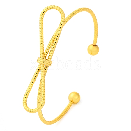 Bowknot Brass Cuff Bangles for Women BJEW-F477-05G-1