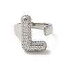 Letter Brass Micro Pave Clear Cubic Zirconia Open Cuff Ring for Women RJEW-N046-03L-P-2