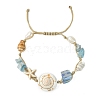 3Pcs Natural Shell & Quartz & Aquamarine Braided Bead Bracelets for Women BJEW-TA00576-3