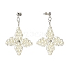 Glass Pearl Braided Star Stud Earrings EJEW-JE04982-01-3