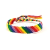 Rainbow Pride Flag Polyester Woven Braided Cord Bracelet PW-WG85989-05-1