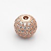 CZ Brass Micro Pave Grade AAA Clear Color Cubic Zirconia Round Beads KK-O065-12mm-05RG-NR-1