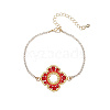 Glass Seed Beaded Flower Link Bracelet with Golden Stainless Steel Chains EZ8902-3-1