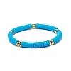 15Pcs 15 Color Handmade Polymer Clay & Brass Disc Surfer Stretch Bracelets Set BJEW-JB08827-4