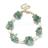 Natural Green Aventurine Chips & Pearl Beaded Bracelet BJEW-TA00349-01-1