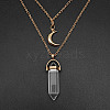 Natural Quartz Crystal Cone Pendant Double Layer Necklace UX9990-26-1