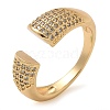 Brass Micro Pave Clear Cubic Zirconia Cuff Finger Rings for Women RJEW-B112-06G-4