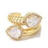 Teardrop Brass Rhinestone Open Cuff Rings for Women RJEW-U008-41G-2