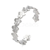 Non-Tarnish 304 Stainless Steel Flower Open Cuff Bangles for Women BJEW-M316-01P-1