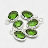 Oval Faceted Silver Tone Brass Glass Charms GLAA-O015-11S-1