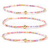 Boho Round Brass and Glass Seed Beaded Stretch Stackable Bracelet Sets BP2363-2-1