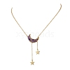 Natural Amethyst Chip Beads Moon Pendant Brass Cable Chain Necklaces for Women NJEW-TA00257-01-2