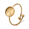 Flat Round 304 Stainless Steel Open Cuff Bangle Makings with Bezel Tray SA-CBABF3F-04G-07-2