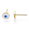 Enamel Hexagon with Evil Eye Stud Earrings EJEW-E274-03G-03-2