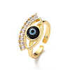 Lampwork Evil Eye Open Cuff Ring with Clear Cubic Zirconia RJEW-L104-02G-2