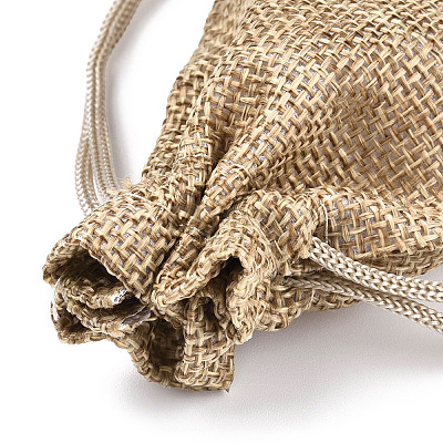 Polyester Imitation Burlap Packing Pouches Drawstring Bags ABAG-R005-9x7-15-1