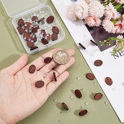 30Pcs Oval Wood Stud Earring Findings WOOD-UN0001-06-1