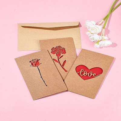 3 Sets Kraft Paper Greeting Cards AJEW-FS0001-27B-1