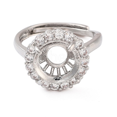 Rack Plating Round Brass Micro Pave Cubic Zirconia Adjustable Ring Components LS-KK-Q819-05P-1
