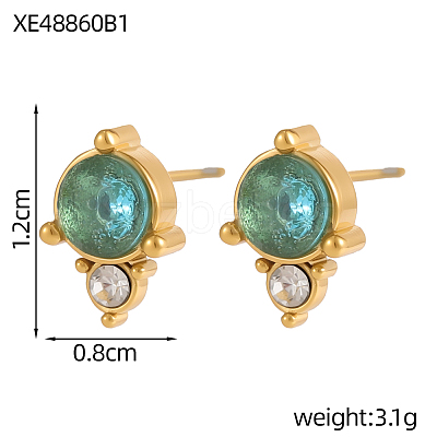 304 Stainless Steel Cubic Zirconia Stud Earrings STAS-OY009-15G-1