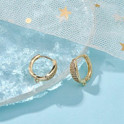 Brass Micro Pave Clear Cubic Zirconia Hoop Earring Findings ZIRC-YW0001-09G-1