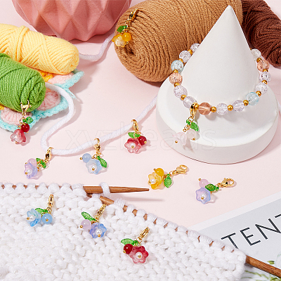 30Pcs Flower Glass & Natural & Dyed Malaysia Jade Locking Stitch Marker HJEW-SC0001-77-1