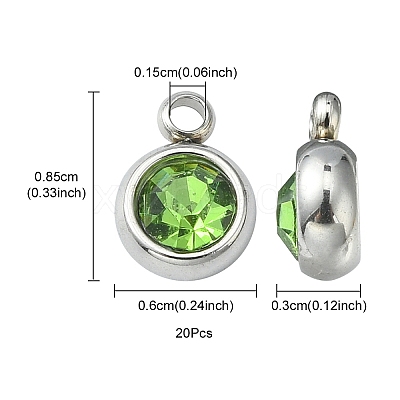 20Pcs 201 Stainless Steel Rhinestone Charms STAS-YW0002-02C-1