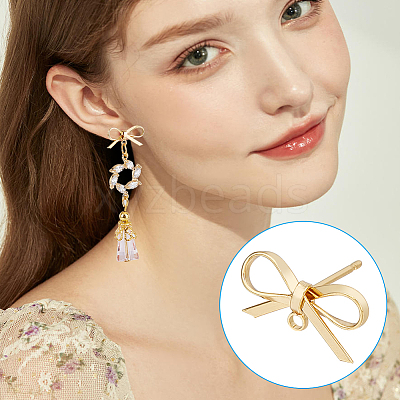 24Pcs 2 Colors Bowknot Brass Stud Earring Findings KK-BC0013-68-1