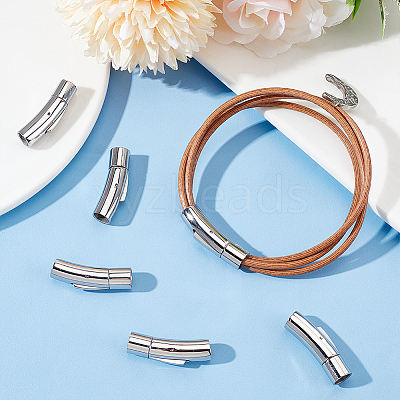 6Pcs Column 304 Stainless Steel Bayonet Necklace Clasps STAS-UN0059-09-1