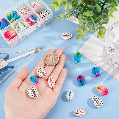 64Pcs 8 Styles Spray Paint & Printed Cowrie Shell Beads SHEL-NB0001-56-1