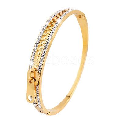 Zipper Shape 304 Stainless Steel and Crystal Rhinestone Cuff Bangles FS-WGD2D65-01-1