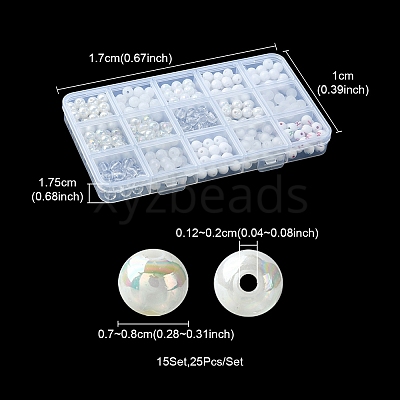 375Pcs 15 Styles Acrylic Beads MACR-YW0002-59C-1