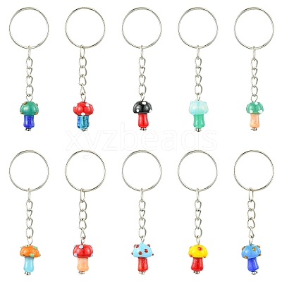 10Pcs Lampwork Mushroom Pendant Keychain KEYC-FS00021-1