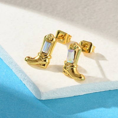 Brass Micro Pave Cubic Zirconia Stud Earrings For Women EJEW-B111-01G-01-1