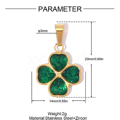 304 Stainless Steel Pave Green Cubic Zirconia Pendants CU-OY001-33G-01-1