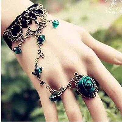 Gothic Style Retro Alloy Lace Flower Link Rings Bracelets for Women WG15940-08-1