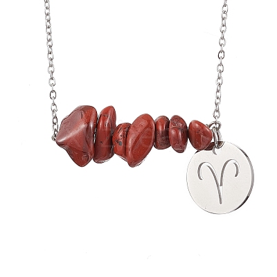 Natural Red Jasper Chip & Constellation Pendant Necklaces NJEW-JN05084-01-1