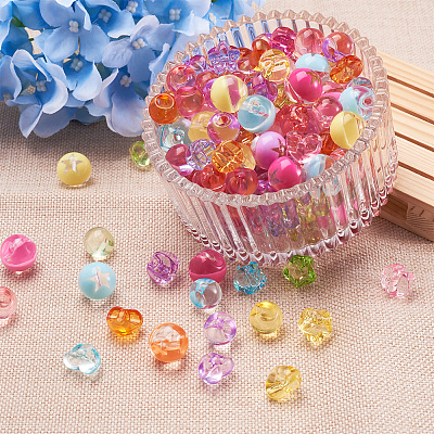 200Pcs 4 Style 1-Hole Transparent Acrylic Buttons TACR-PJ0001-04-1