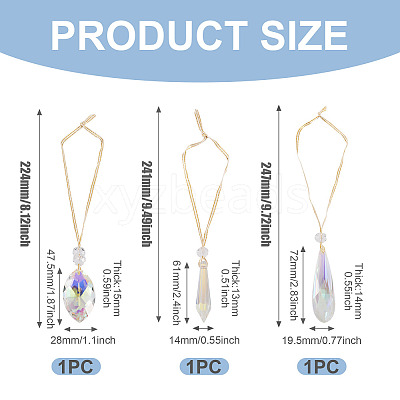3Pcs 3 Styles Glass Suncatchers for Outdoor Garden Hanging Decoration HJEW-TADJ0001-04-1