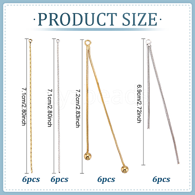 24Pcs 4 Style Brass Herringbone Chain Tassel Pendants KK-PH0004-92-1