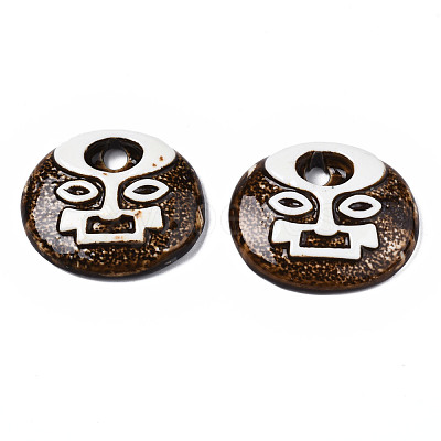 Vintage Glazed Tribal Face Porcelain Big Pendants PORC-T006-31-1