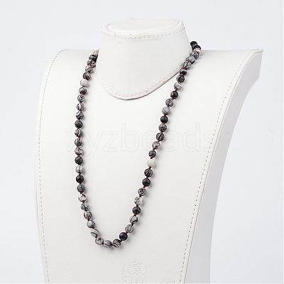 Natural Black Silk Stone/Netstone Necklaces NJEW-D264-09-1